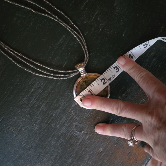 Lrg Round Abalone Pendant Statement Silver Tone Chain - Picture 8 of 8